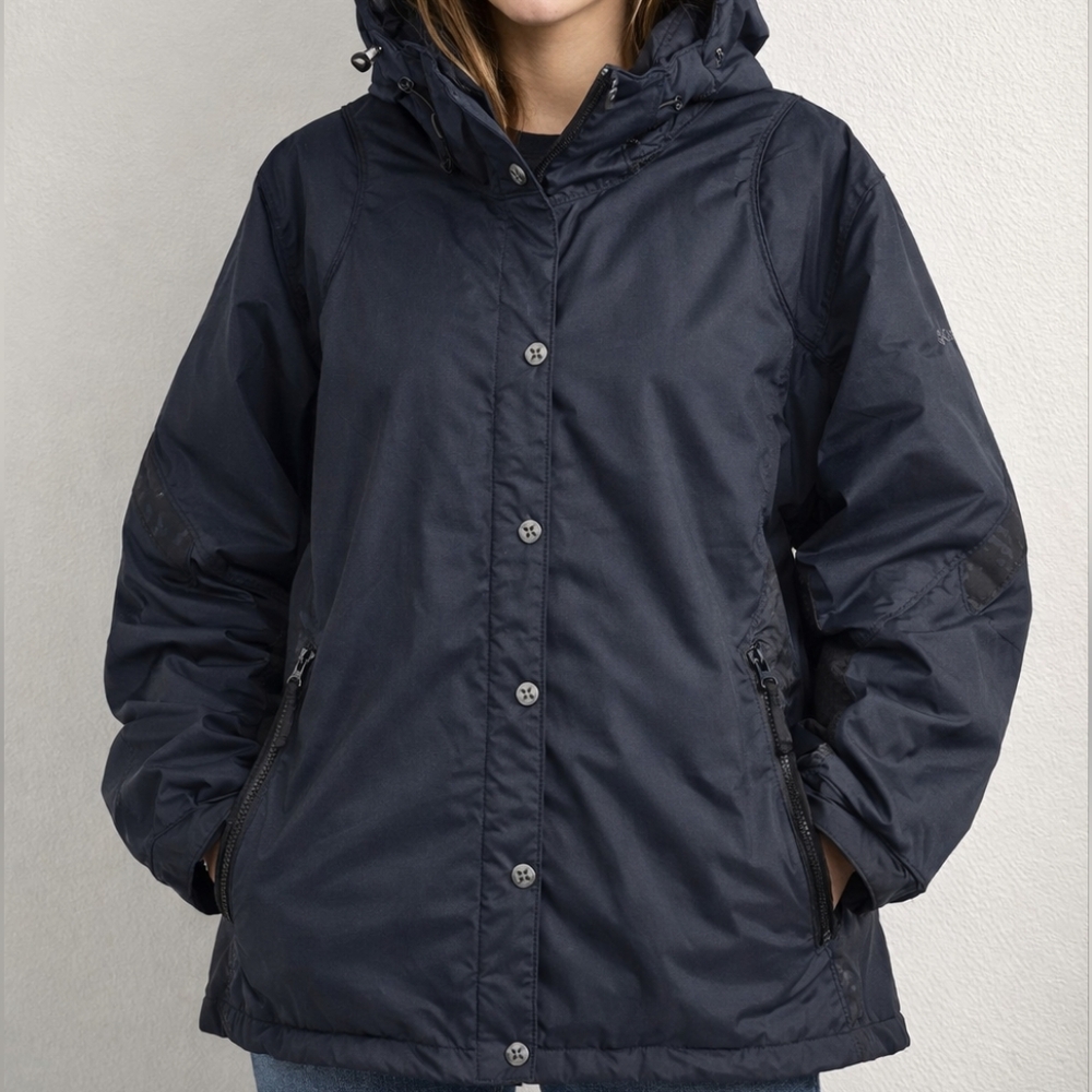 Columbia Black Winter Jacket Hooded Water Resistant Zip/Snap Front Sz 2X